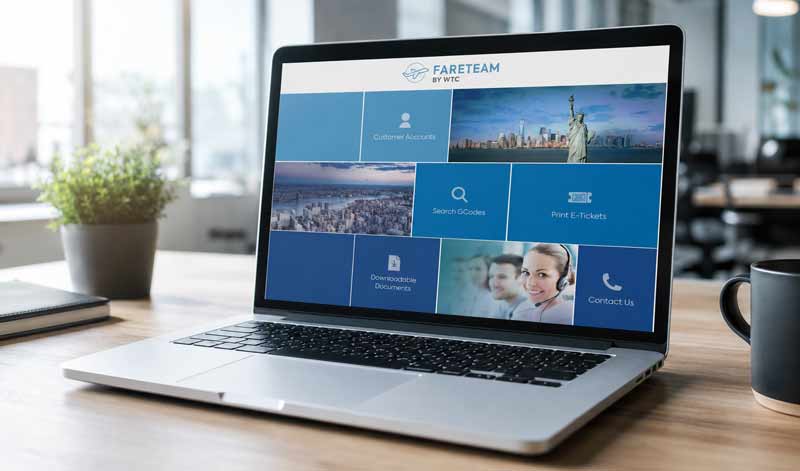 The Fareteam booking dashboard open on a laptop in an office